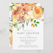 Invitation Baby shower d'aquarelle orange de automne (Devant / Derrière)