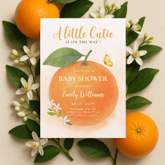 Invitation Baby shower d'aquarelle orange Little Cutie