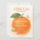 Invitation Baby shower d'aquarelle orange Little Cutie (Devant)