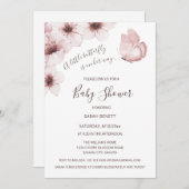 Invitation Baby shower d'aquarelle papillon cerise en fleurs (Devant / Derrière)