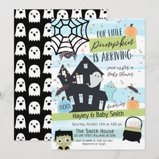 Invitation Baby shower d'aquarelle Pastel Halloween Invitatio (Devant / Derrière)