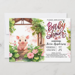 Invitation Baby shower d'aquarelle Piglet's Pink Paradise
