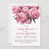 Invitation Baby shower d'aquarelle Pink Peonies (Devant)