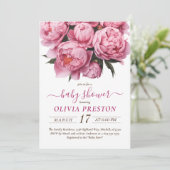 Invitation Baby shower d'aquarelle Pink Peonies (Debout devant)