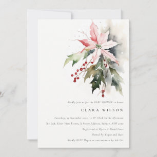 Invitation Baby shower d'aquarelle Poinsettia Berry Foliage