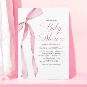 Invitation Baby shower d'aquarelle pour fille à cou rose