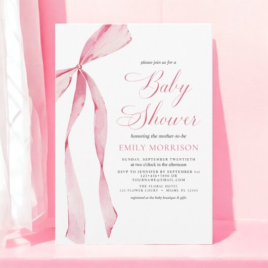 Invitation Baby shower d'aquarelle pour fille à cou rose