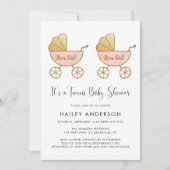 Invitation Baby shower d'aquarelle pour filles jumelles (Devant)