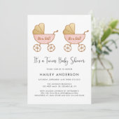 Invitation Baby shower d'aquarelle pour filles jumelles (Debout devant)