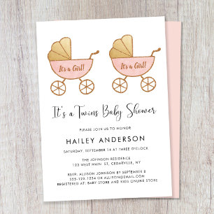 Invitation Baby shower d'aquarelle pour filles jumelles