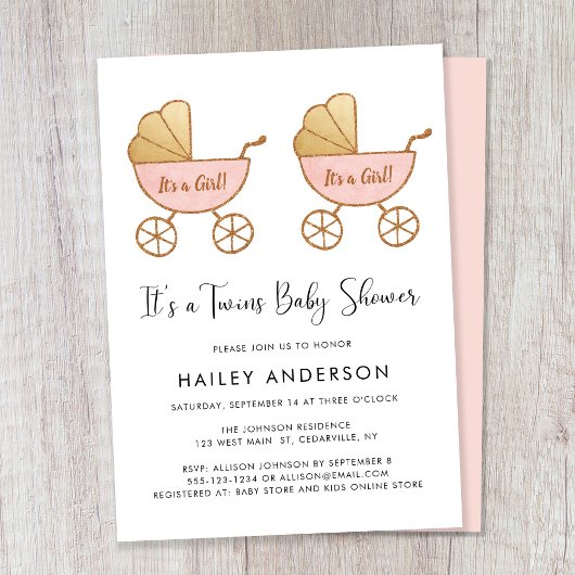 Invitation Baby shower d'aquarelle pour filles jumelles