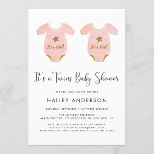 Invitation Baby shower d'aquarelle pour filles jumelles migno