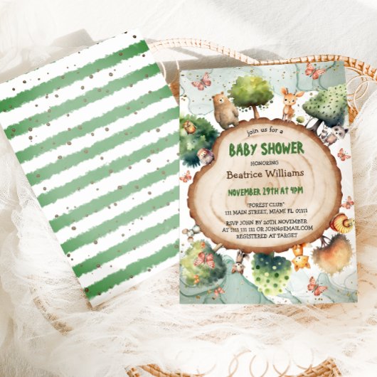 Invitation Baby shower d'aquarelle pour les animaux des bois