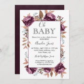 Invitation Baby shower d'aquarelle pourpre (Devant / Derrière)