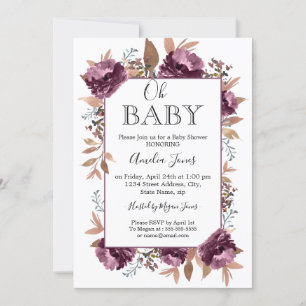 Invitation Baby shower d'aquarelle pourpre