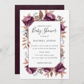 Invitation Baby shower d'aquarelle pourpre (Devant / Derrière)