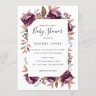 Invitation Baby shower d'aquarelle pourpre en fleur Invitatio