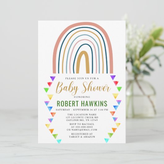 Invitation Baby shower d'aquarelle Rainbow Boho (Debout devant)