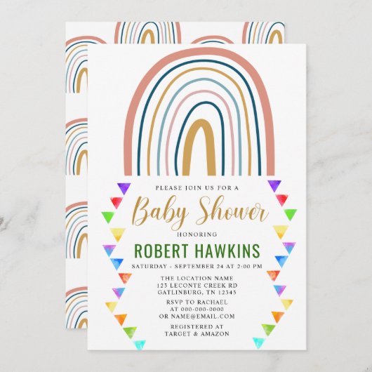 Invitation Baby shower d'aquarelle Rainbow Boho (Devant / Derrière)