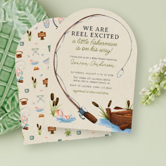 Invitation Baby shower d'aquarelle Reel Excité Fisherman