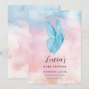 Invitation Baby shower d'aquarelle rêvée papillon esthétique