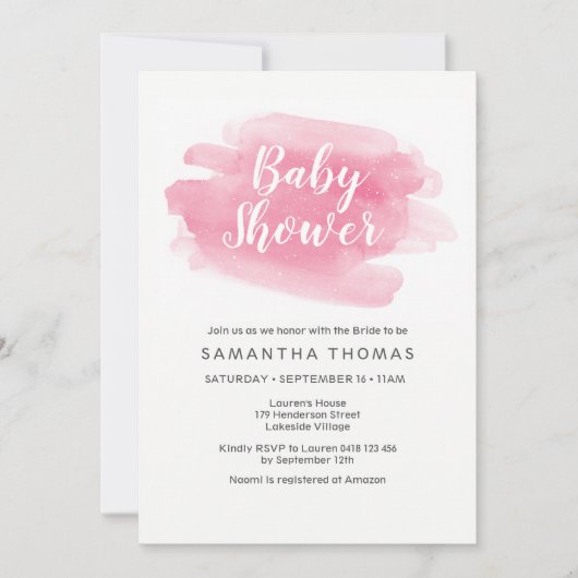 Invitation Baby shower d'aquarelle rose (Devant)