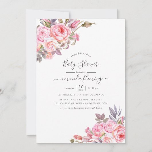 Invitation Baby shower d'aquarelle rose (Devant)