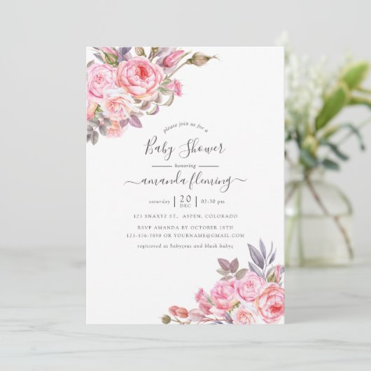 Invitation Baby shower d'aquarelle rose (Debout devant)