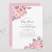 Invitation Baby shower d'aquarelle rose (Devant / Derrière)