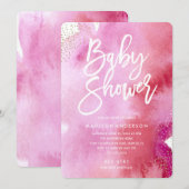 Invitation Baby shower d'aquarelle rose (Devant / Derrière)