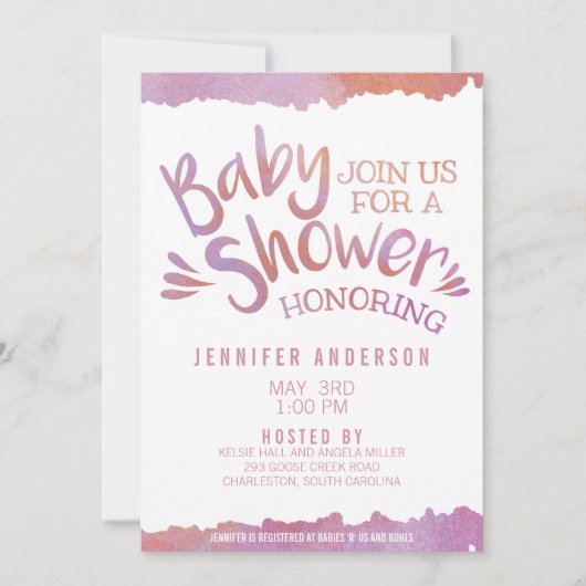 Invitation Baby shower d'aquarelle rose bébé (Devant)