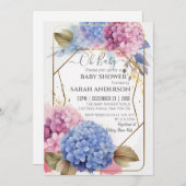 Invitation Baby shower d'aquarelle rose bleu Hydrangea (Devant / Derrière)