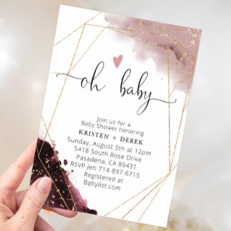 Invitation Baby shower d'aquarelle Rose bordeaux et poussiére