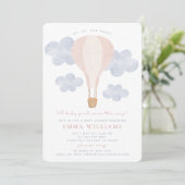 Invitation Baby shower d'aquarelle rose de ballon chaud (Debout devant)
