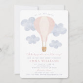 Invitation Baby shower d'aquarelle rose de ballon chaud (Devant)
