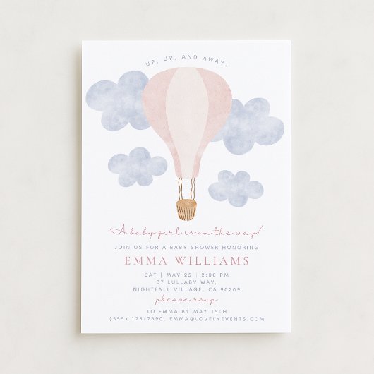 Invitation Baby shower d'aquarelle rose de ballon chaud
