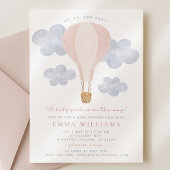 Invitation Baby shower d'aquarelle rose de ballon chaud