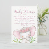 Invitation Baby shower d'aquarelle rose de la fille Eléphant (Debout devant)