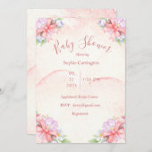 Invitation Baby shower d'aquarelle rose fleurie (Devant / Derrière)