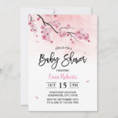 Invitation Baby shower d'aquarelle rose fleurs cerise (Devant)