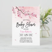 Invitation Baby shower d'aquarelle rose fleurs cerise (Debout devant)