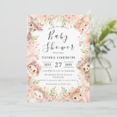 Invitation Baby shower d'Aquarelle rose Floral (Debout devant)