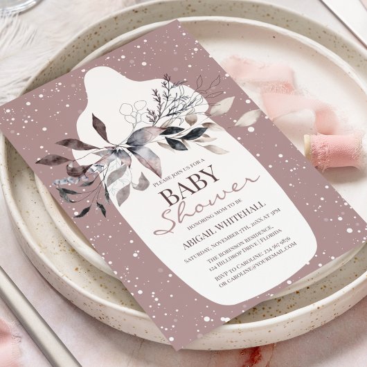 Invitation Baby shower d'aquarelle rose hiver