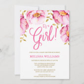 Invitation Baby shower d'aquarelle rose or Floral (Devant)