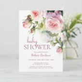 Invitation Baby shower d'aquarelle rose pâle (Debout devant)