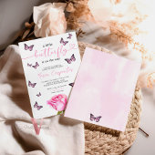 Invitation Baby shower d'aquarelle rose papillon