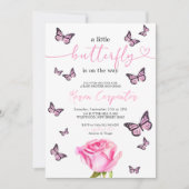 Invitation Baby shower d'aquarelle rose papillon (Devant)