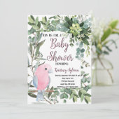 Invitation Baby shower d'aquarelle rose Parakeet Bird (Debout devant)