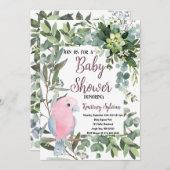 Invitation Baby shower d'aquarelle rose Parakeet Bird (Devant / Derrière)