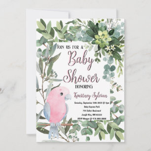 Invitation Baby shower d'aquarelle rose Parakeet Bird